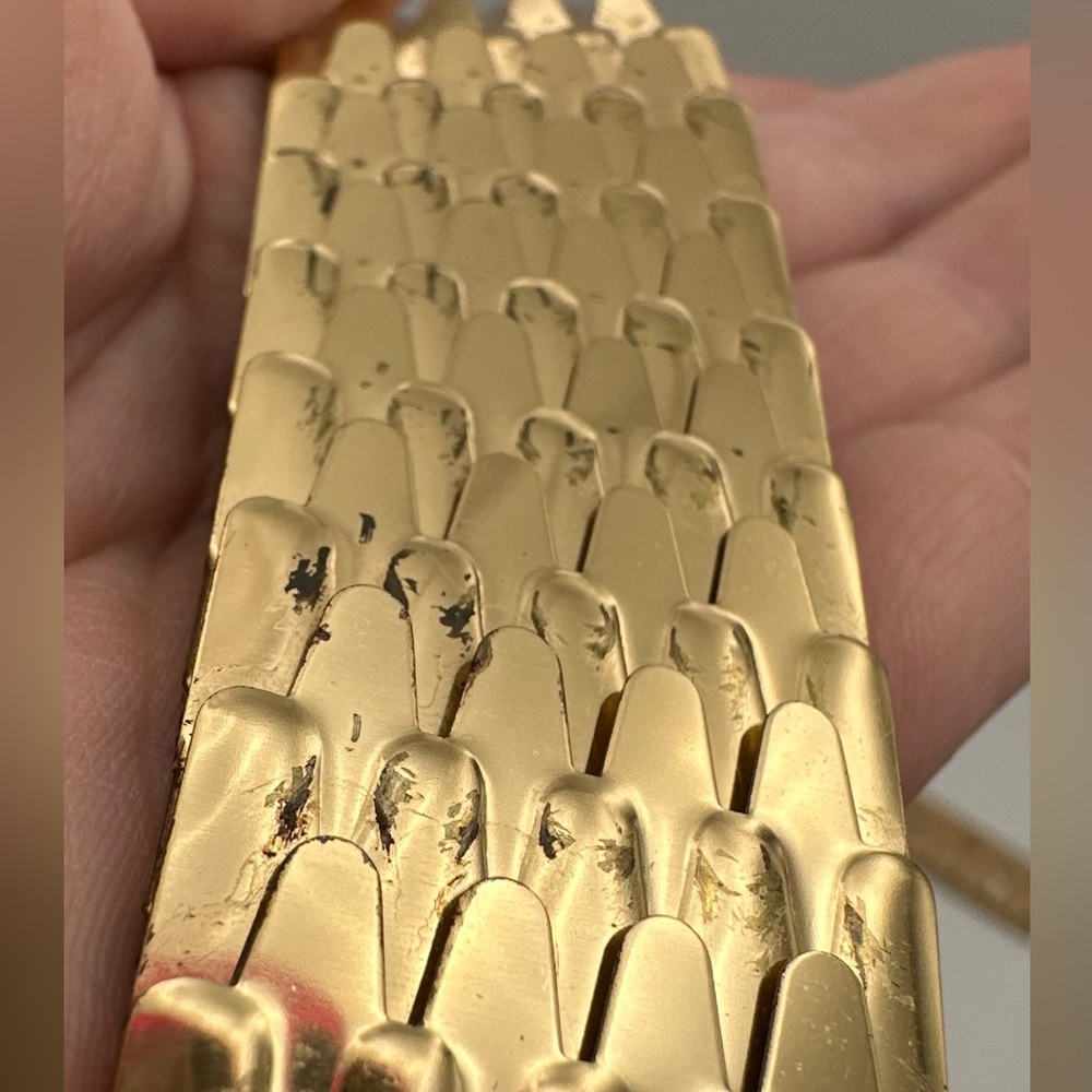 VTG 80s Stretch Gold Waist Cinch Belt OSFM *See Photos for Measurements - Picture 11 of 13